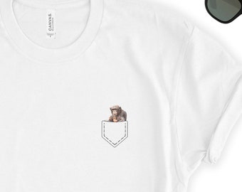 Chimpanzee Shirt // Funny Cute Chimpanzee Pocket Shirt // Cute Chimp Tee // Chimp Top - Short-Sleeve Unisex T-Shirt