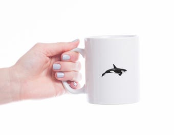 Tazza da caffè con orca assassina, tazza personalizzata con simpatica orca, tazza da caffè con design di orca assassina, tazza con icona di balena, amante dell'oceano, tazza con icona di orca assassina