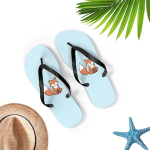 Fox Flip-Flops, Fox Icon Flip Flops Sandals, Cute Fox Gift, Fox Lover Flip Flops, Fun Fox Cute Thongs, UNISEX Fox Flip Flops Gift Sandals