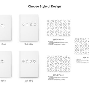 May include: A graphic design mockup showing different styles of ghost illustrations for a journal cover. The styles include a single ghost, a row of ghosts, a ghost pattern, and a mixed ghost pattern. The text "Choose Style of Design" is at the top of the image.