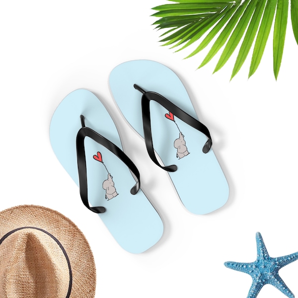 Elephant with Balloon Unisex Flip-Flops, Elephant Flip Flops Sandals,Cute Elephant Gift, Cute Elephant Thongs, Unisex Elephant Flip Flops