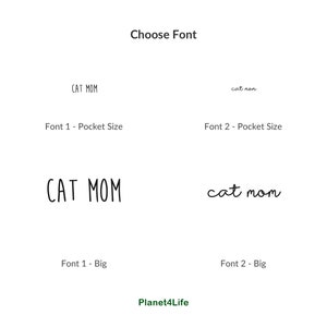 May include: Two font options for the text "CAT MOM" are shown. The first font is a simple, blocky font. The second font is a more cursive, handwritten style.