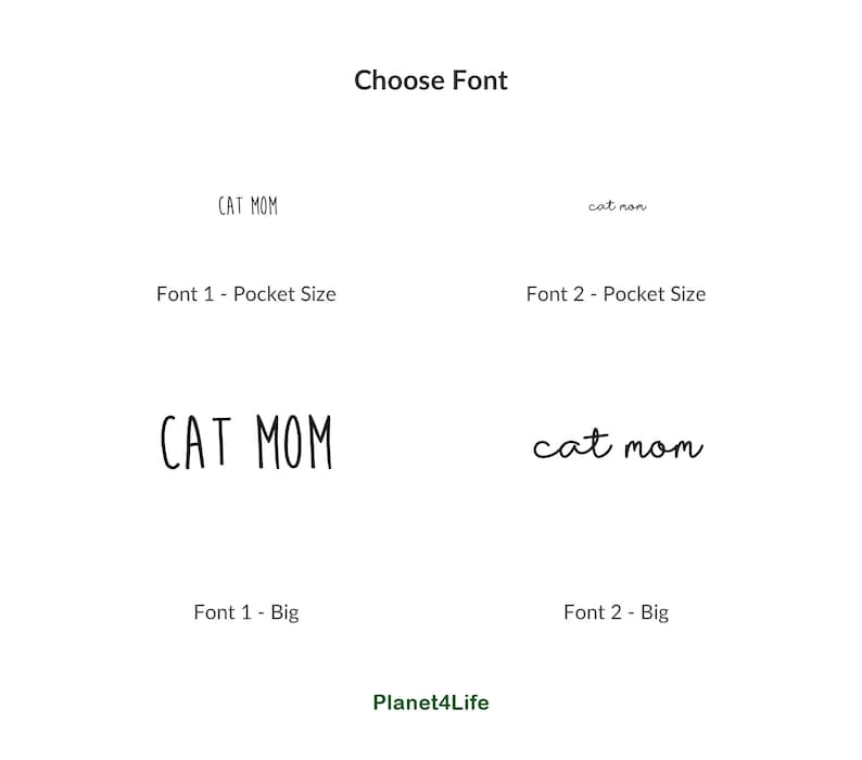 May include: Two font options for the text "CAT MOM" are shown. The first font is a simple, blocky font. The second font is a more cursive, handwritten style.