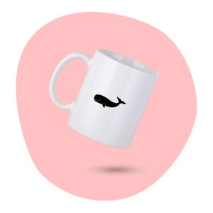 Whale Coffee Mug, Whale Personalized Mug, Cute Ocean Lover Coffee Cup, Whale Icon Design Mug, Gift for Him, Gift for Her, Co-worker Gift
