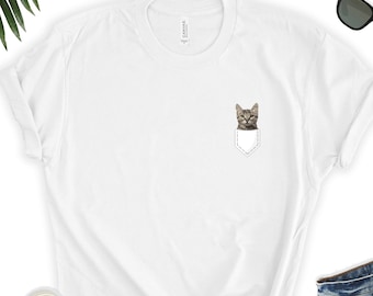 Cat Shirt // Cat Pocket Shirt // Cute Cat Tee // Kitten Top // Kitten Shirt - Short-Sleeve Unisex T-Shirt