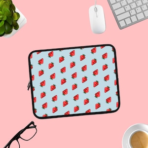 Strawberry Laptop Sleeve, Strawberries Laptop iPad Sleeve, Strawberry Lover Gift, Strawberry iPad Case, Strawberries MacBook Air Pro 13&quot; 15&quot;
