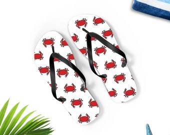 Crab Flip-Flops, Red Crab Flip Flops Sandals, Crab Gift, Crab Icon Gift, Red Crab Thongs, UNISEX Crab Flip Flops Gift