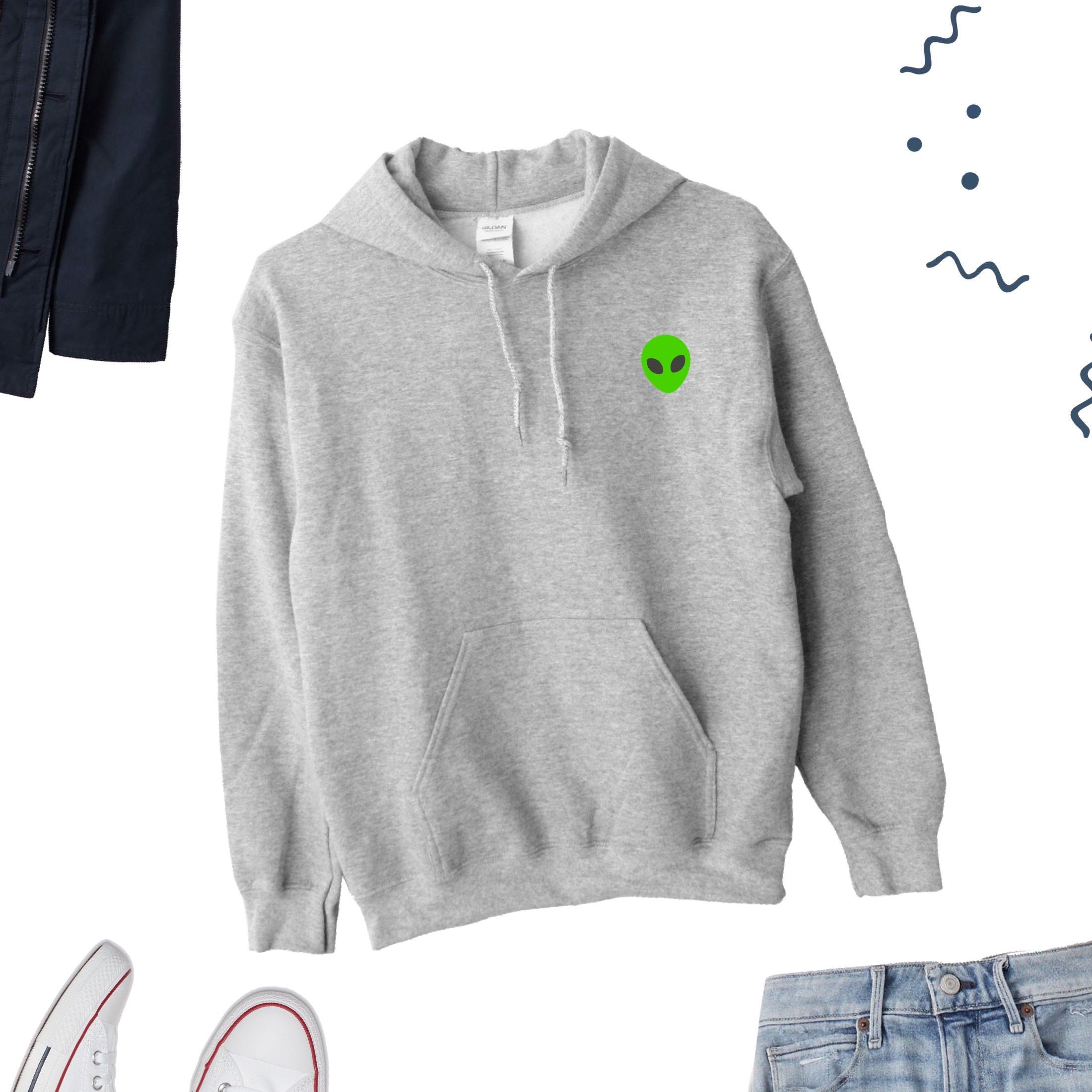 Alien Hoodie, Cute Alien Icon Hoodie, Alien Sweater, Alien Lover Gift ...