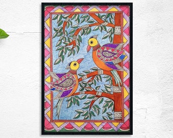 Peacock Madhubani Painting: Indian Folk Art Home Decor