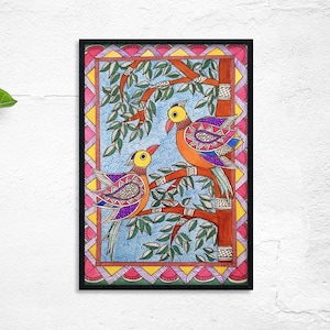 Peacock Madhubani Painting, Indian folk art, Home Decor, Indian Wall Art