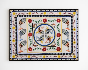 Hand-Painted Fish Madhubani Art: Indian Folk Decor