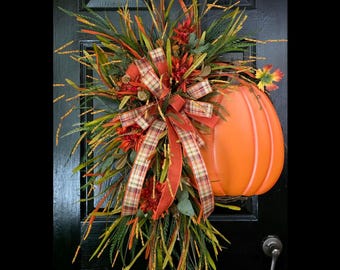 Couronne d'automne, couronnes de porte d'entrée, décoration de porte citrouille