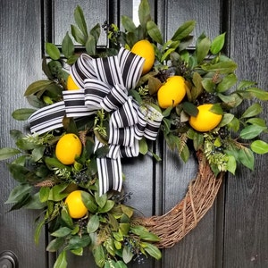 Wreaths for Front Door with Lemons, Summer Wreath, Year Round Wreath