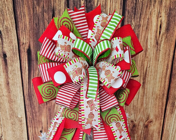 Hismir Christmas Tree Topper Bow,53x13 Inches Large Christmas Bow With Glitter Streamer And Patterned Ribbon,Decorative Bows For Xmas Tree Wreath Door Festival Home Decor(White