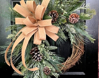 Pine  Christmas Wreath, Winter Front Door Decor