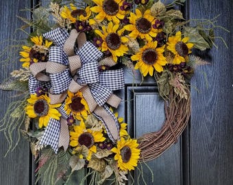 Sunflower Farmhouse Wreath: Year Round Front Door Decor