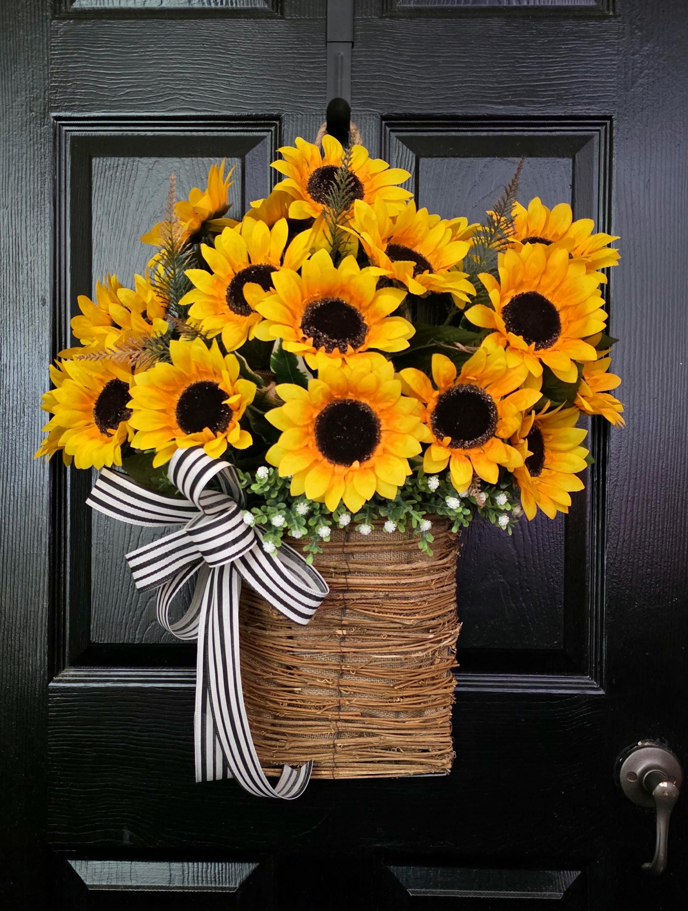 Sunflower Basket Wreath: Farmhouse Door Decor, Year Round - Etsy