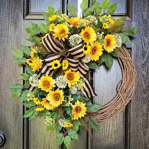 Wreaths for Front Door, Summer Wreath, Sunflower Wreath, Year Round Wreath