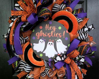 Couronne fantôme d'Halloween, décoration de porte d'entrée pour Halloween