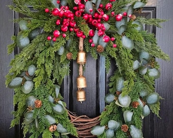 Christmas Wreath, Winter Front Door Decor, Eucalyptus and Berry Decor