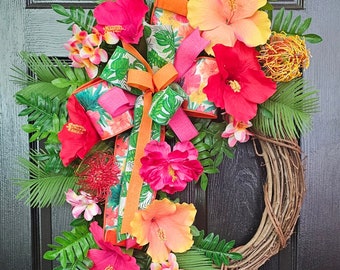 Wreaths for Front Door, Summer Wreath, Tropical Wreath, Front Door Wreath