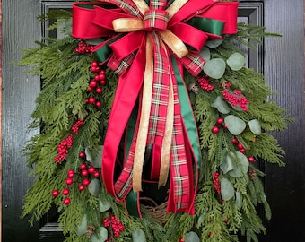 Pine & Cedar Christmas Wreath, Winter Front Door Decor