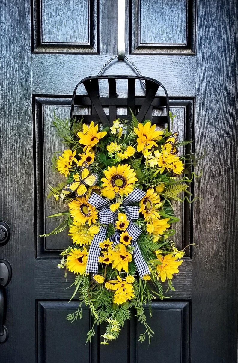 Summer Wreaths for Front Door, Sunflower Door Basket, Farmhouse Decor ...