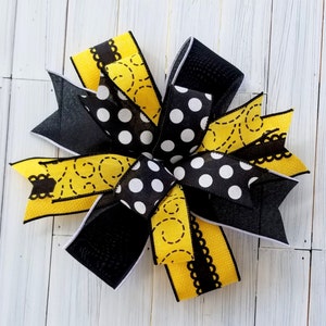 Yellow & Black Wreath Bow: Polka Dot Spring Decor