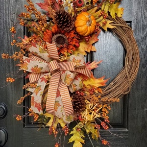 Wreaths for Front Door, Fall Wreath, Pumpkin Wreath, Harvest Wreath