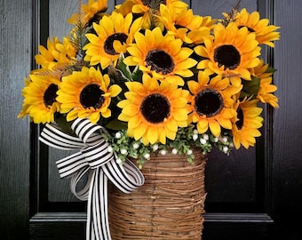 Couronne de fleurs de tournesol : décoration de porte de ferme, toute l'année