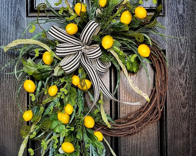 Lemon Wreath Wreaths for Front Door Summer Wreaths for Front Etsy