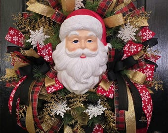 Christmas Wreath, Winter Front Door Decor, Holiday Santa