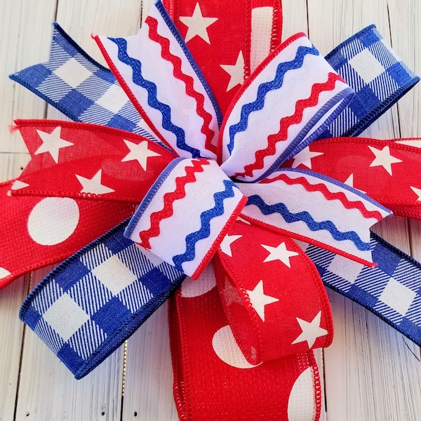 Patriotic Bow, 4th of July Bow, Patriotic Wreath Bow, Memorial Day Bow, July 4th Decoration, Patriotic Door Hanger Bow, Lantern Bow, USA Bow