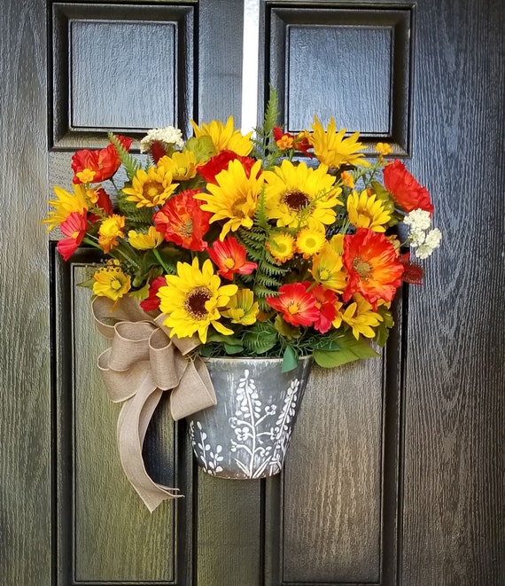 Fall Wreath Fall Door Basket Harvest Decor Sunflower | Etsy
