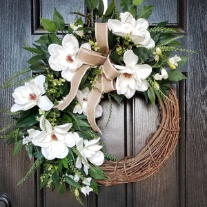 Wreaths for Front Door, Magnolia Wreath, Farmhouse Wreath