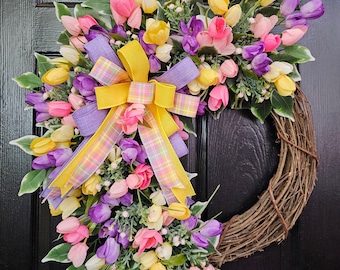 Wreaths for Front Door, Easter Wreath, Tulip Wreath, Spring Wreath, Summer Wreath, Spring Door Decor, Floral Wreath, Front Door Wreath