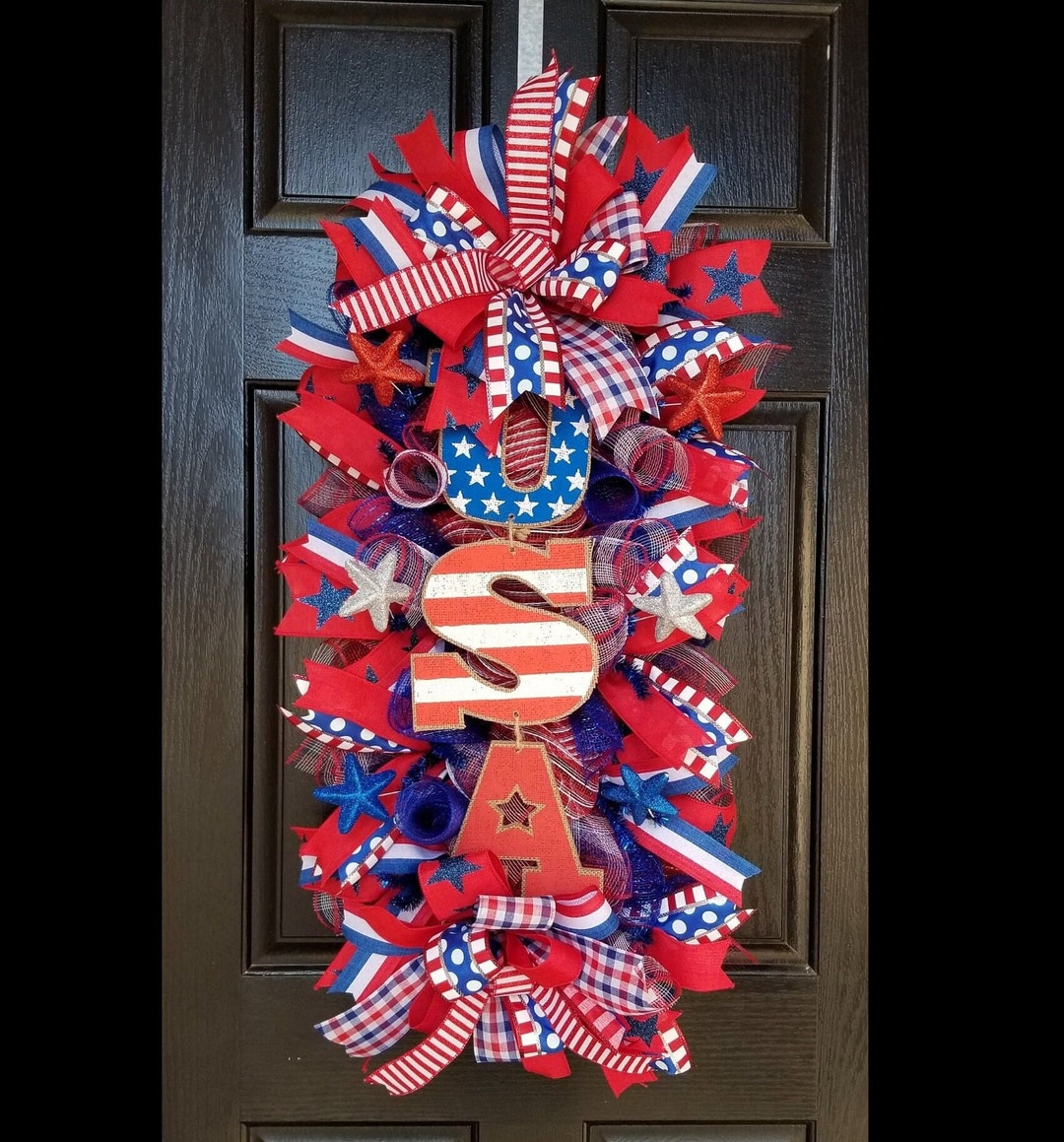 Patriotic USA Swag Wreath: 4th of July Red White Blue Decor - Etsy