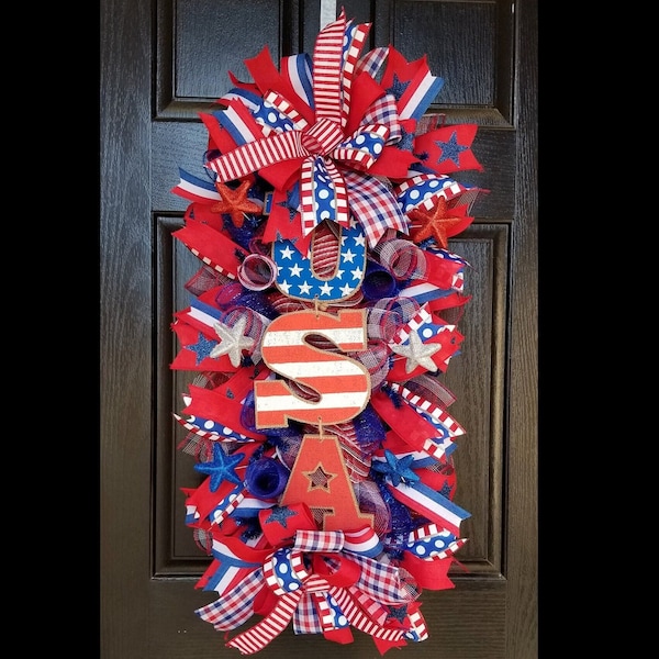 Patriotic Wreath, Patriotic Swag, 4th of July Wreath, Red White and Blue Wreath, USA Wreath, 4th of July Swag, 4th of July Decorations