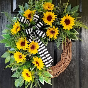 Sunflower Door Wreath, Summer Year Round Wreath