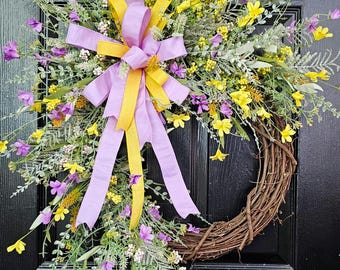 Couronne de fleurs sauvages pour porte d'entrée : décoration de ferme rustique