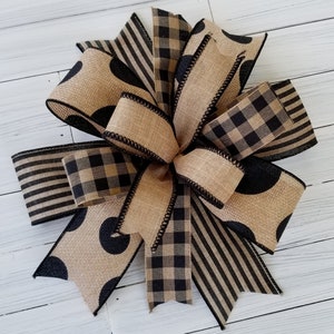 Farmhouse Wreath Bow: Beige and Black Wired Ribbon Embellishment