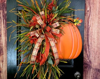 Fall Wreath, Front Door Wreaths, Pumpkin Door Decor