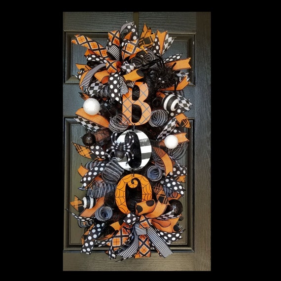 Halloween Wreath,  Halloween Swag, Halloween Wreaths For Front Door, Front Door Wreath, Halloween Decor, Spider Decor, Boo Swag, Boo Wreath