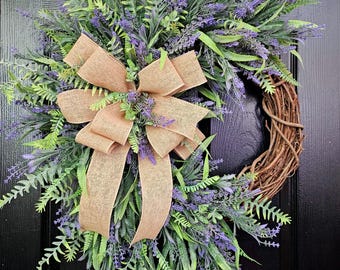 Couronne de lavande pour porte d'entrée : décoration de ferme rustique