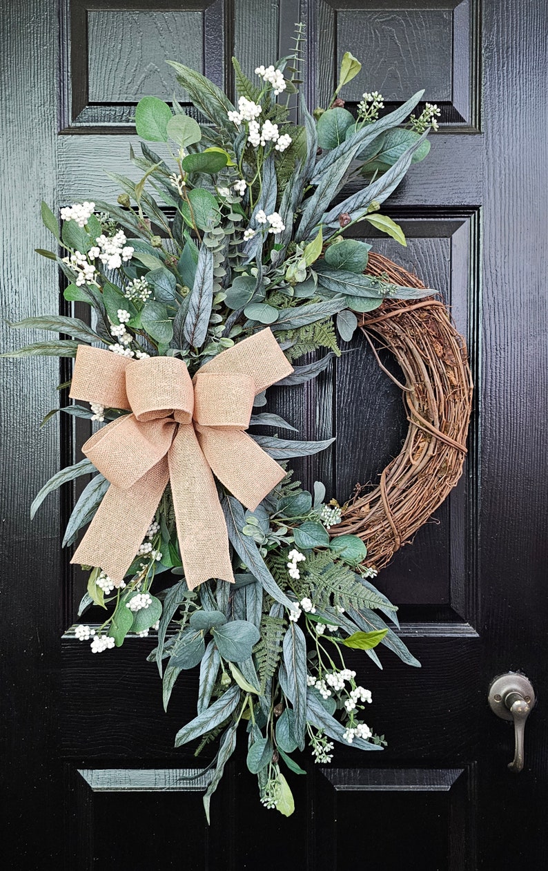 Wreaths for Front Door, Everyday Wreath, Farmhouse Wreath, Rustic Wreath, Greenery Wreath, Summer Wreath, Spring Wreath, Front Door Wreath, image 1