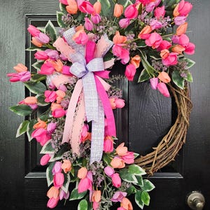 Wreaths for Front Door, Easter Wreath, Tulip Wreath, Spring Wreath, Summer Wreath, Spring Door Decor, Floral Wreath, Front Door Wreath