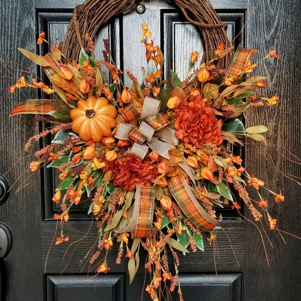 Fall Wreath, Fall Wreaths for Front Door, Front Door Wreath, Hydrangea Wreath