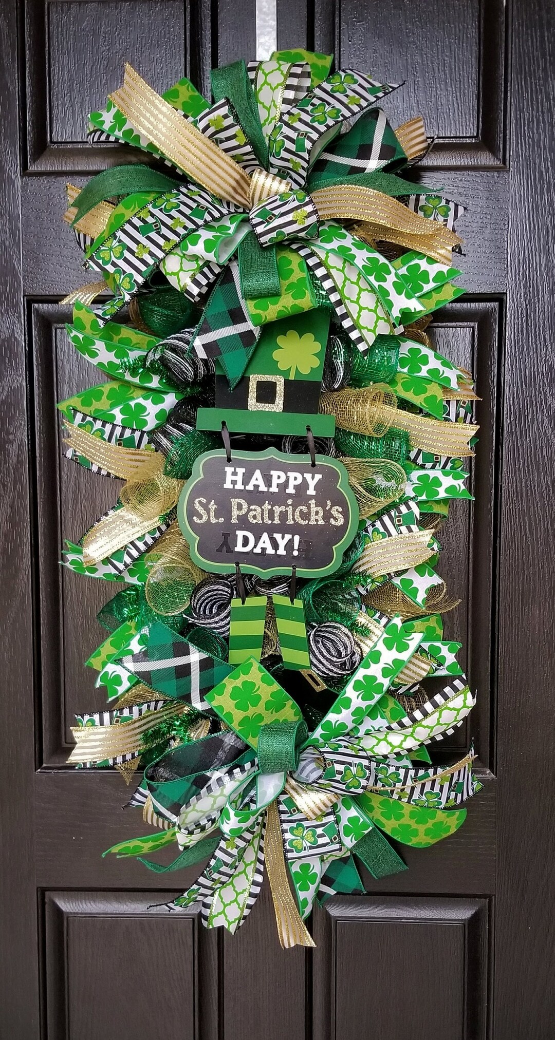 St. Patrick's Day Swag Wreath: Festive Door Decor, Green & Gold - Etsy