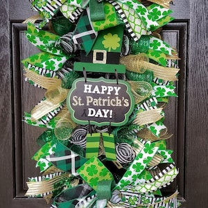 St. Patrick's Day Swag Wreath: Festive Door Decor, Green & Gold