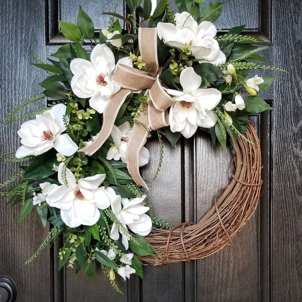 Wreaths for Front Door, Magnolia Wreath, Spring Wreath, Summer Wreath, Farmhouse Wreath, Everyday Wreath, Front Door Wreath,